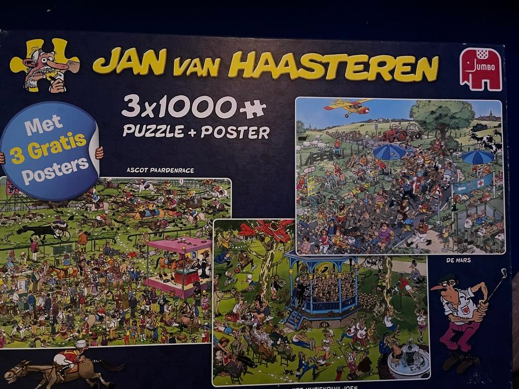 Jan van Haasteren puzzel 3x 1000 stukjes, Hobby en Vrije tijd, Denksport en Puzzels, Ophalen, 500 t/m 1500 stukjes, Zo goed als nieuw