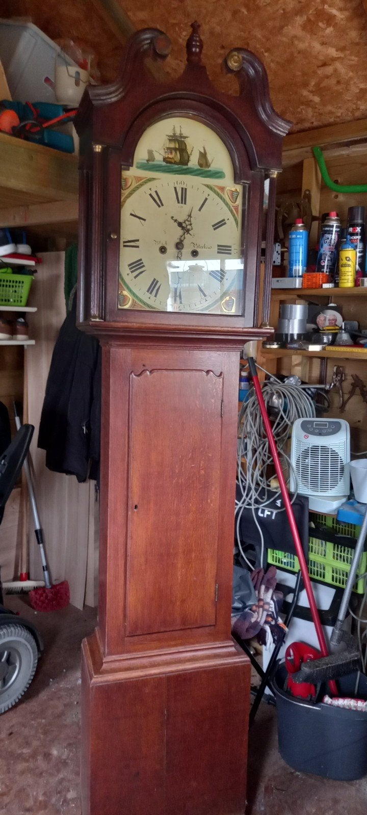 Antieke Staande Klok - Uniek Stuk met Scheepsmotief, Antiek en Kunst, Antiek | Klokken, Ophalen of Verzenden