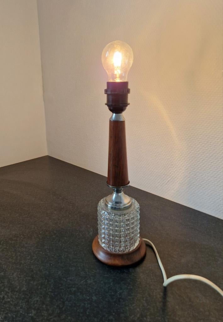 Lampenvoet vintage Deens design - kristalglas en teak, Ophalen of Verzenden, Zo goed als nieuw, Minder dan 50 cm