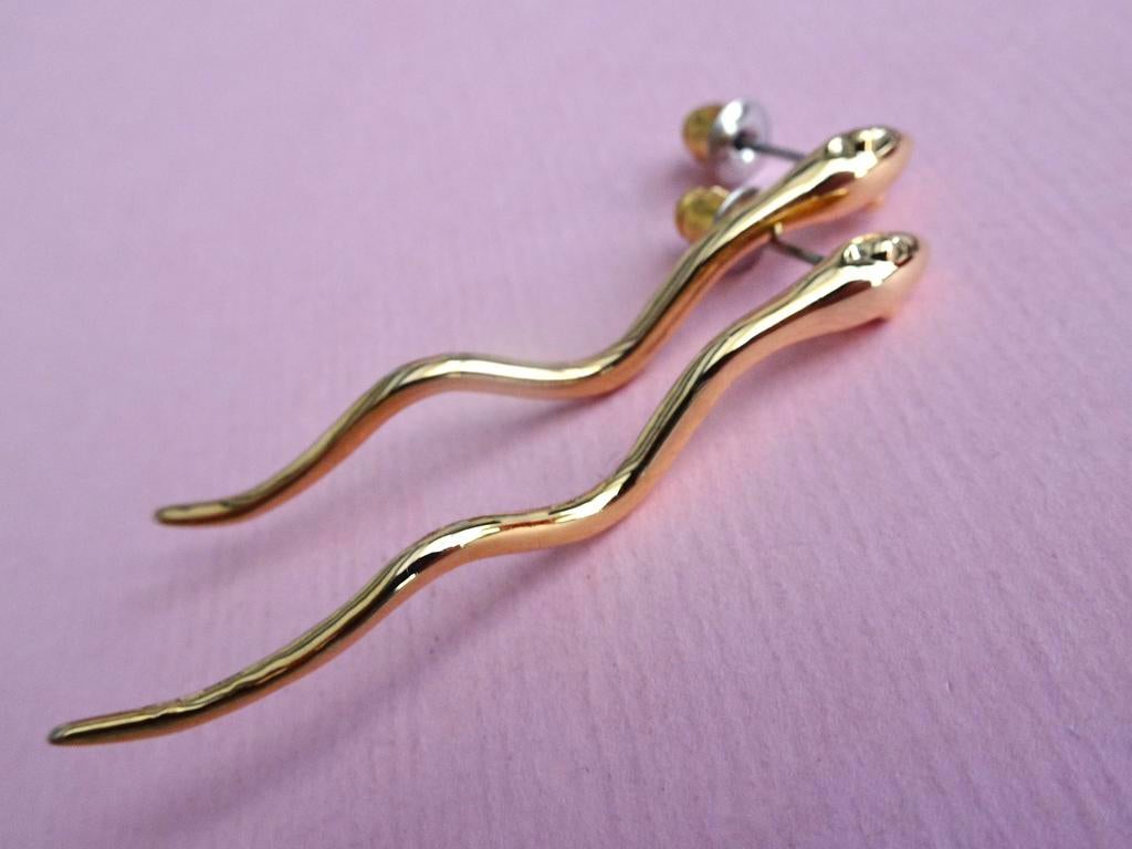 jwg Lange vintage 80s slang slangen oorbellen goud verguld, Sieraden, Tassen en Uiterlijk, Verzenden, Overige materialen, Oorbellen
