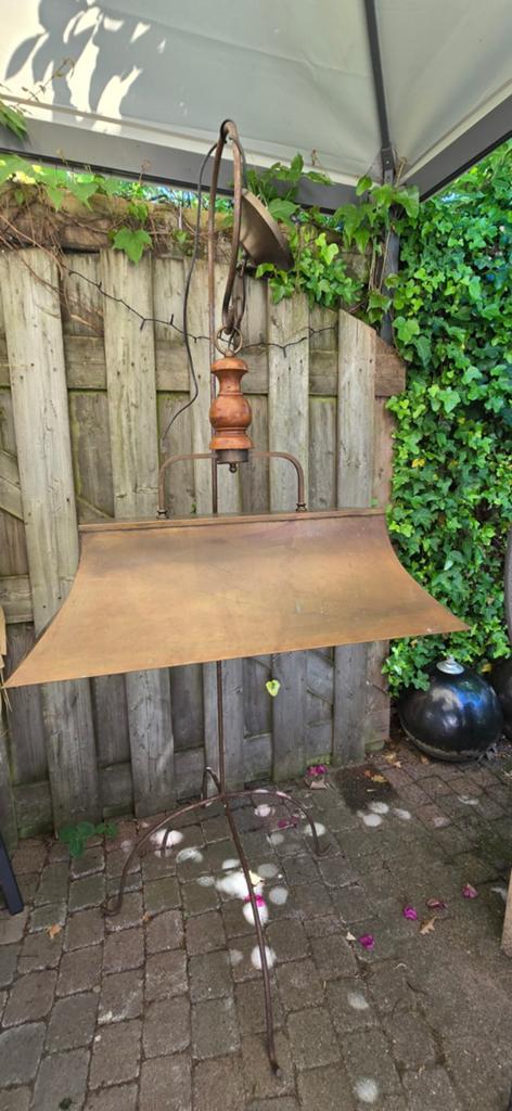 Antieke koperen biljart hanglamp, Ophalen, Gebruikt, Minder dan 50 cm