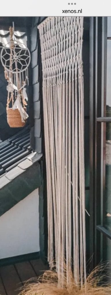 Deurgordijn katoen macramé, Ophalen, 90 cm, Crème, Katoen