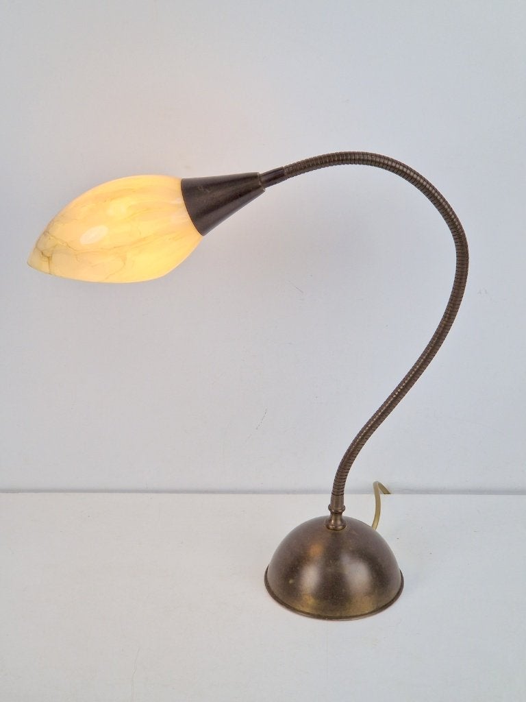Vintage Art Deco Bureaulamp koper glas ‘50 flex neck, Bureaulamp, Art deco, 45 cm, Glas
