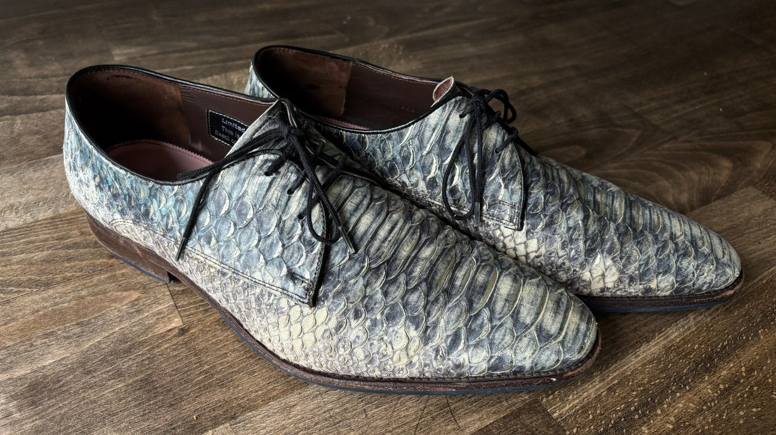 Floris van Bommel maat 43 1/3 slangenprint blauw grijs, Overige kleuren, Ophalen of Verzenden, Gedragen, Veterschoenen