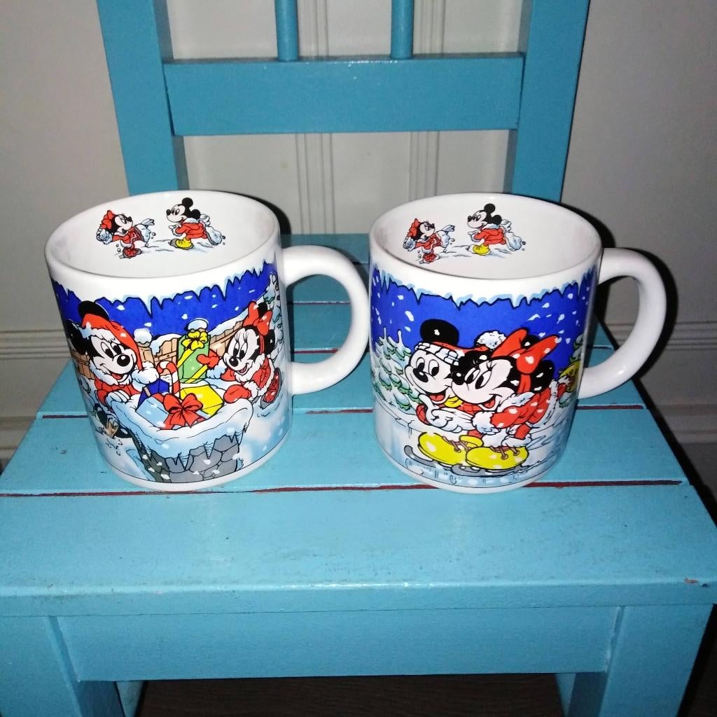 Mickey Mouse Kerst mokken 2 stuks, Ophalen, Mickey Mouse, Gebruikt, Servies