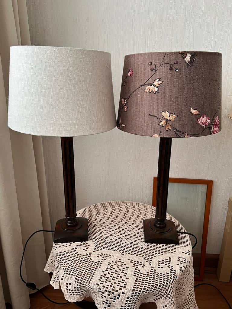 Tafellampen met stoffen kap, set van 2, Ophalen, Gebruikt, Hout, 50 tot 75 cm