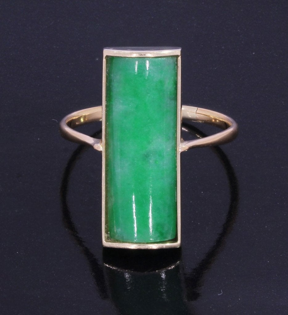 Jade donkergroene 14k gouden fraaie dames ring vintage, Voordeelsieraden, Verzenden, 19 tot 20, Zo goed als nieuw