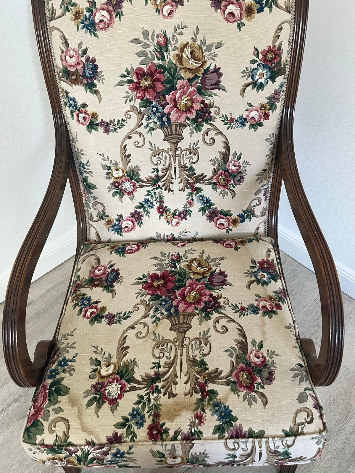 Vintage stoel met bloemenprint bekleding, Antiek en Kunst, Ophalen