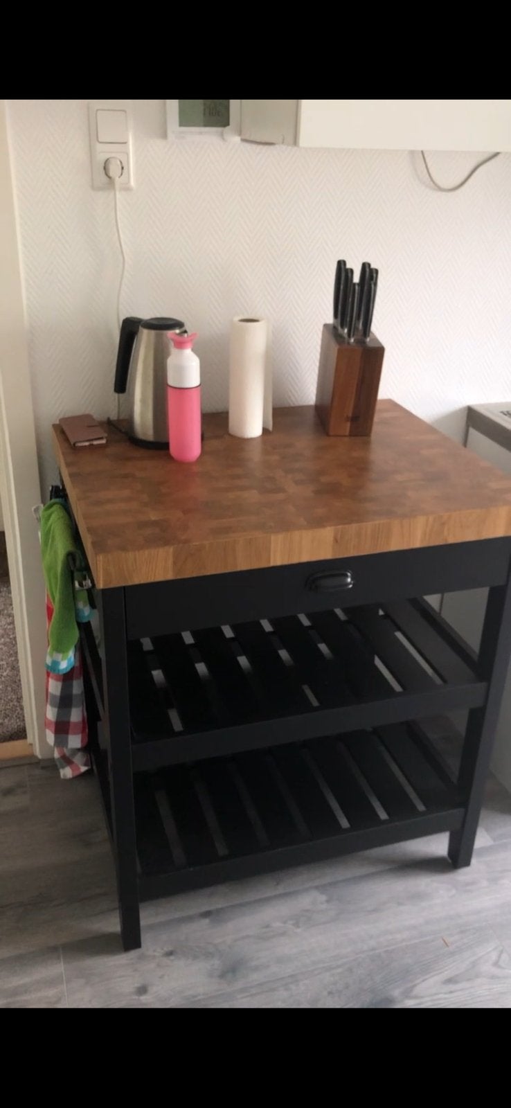 VADHOLMA keukeneiland zwart/eiken IKEA, Ophalen, Zo goed als nieuw, 25 tot 50 cm, Rechthoekig