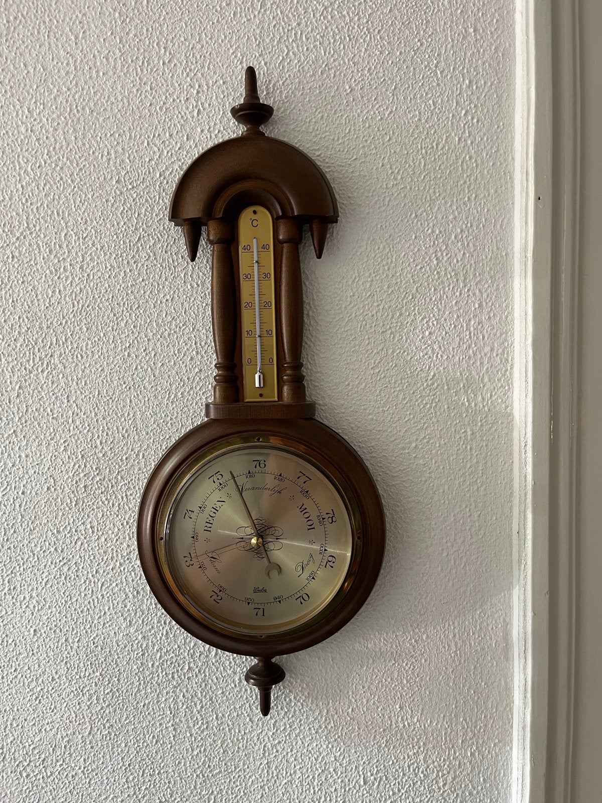 Vintage Barometer met Thermometer - Hout, Audio, Tv en Foto, Weerstations en Barometers, Ophalen, Gebruikt, Barometer