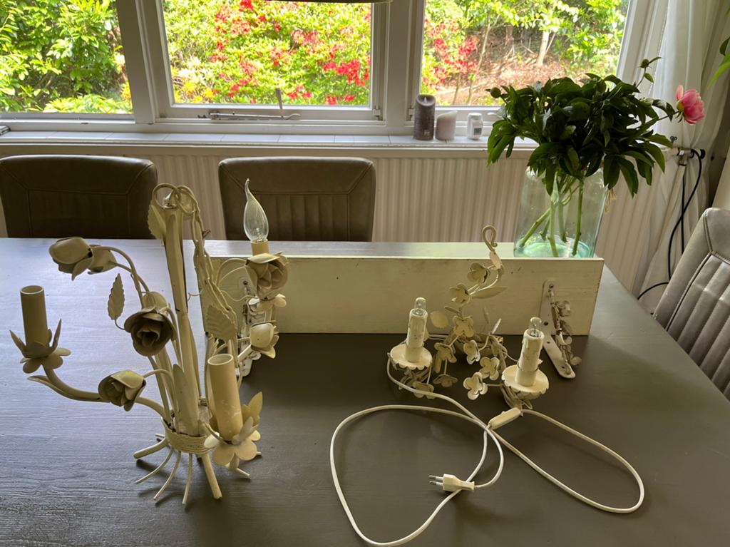 Ariadne brocante hanglamp wandland plankje, Ophalen, Gebruikt, Metaal, Brocante vintage