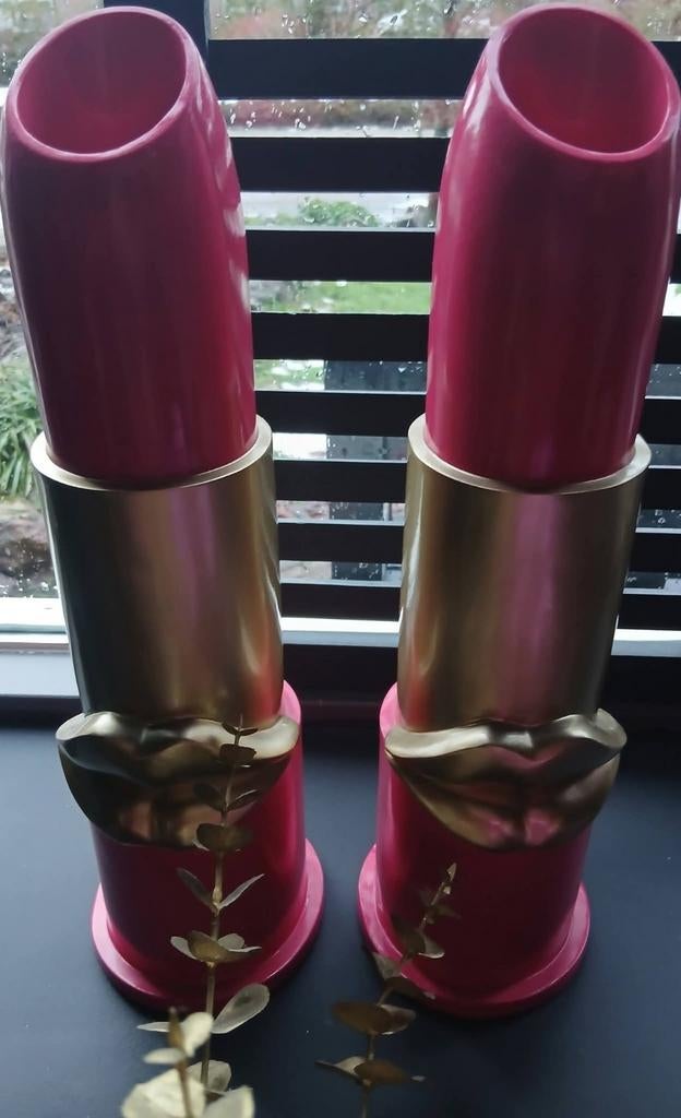 Unieke Lipvazen - Set van 2 - Roze en Goud, Overige materialen, Overige kleuren, 50 tot 75 cm, Ophalen of Verzenden