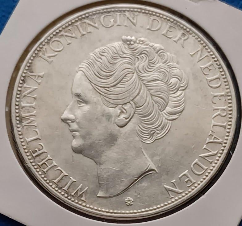 Nederland 2 1/2 gulden 1938 met "Grof Haar", Verzenden, Zilver, Koningin Wilhelmina, Losse munt