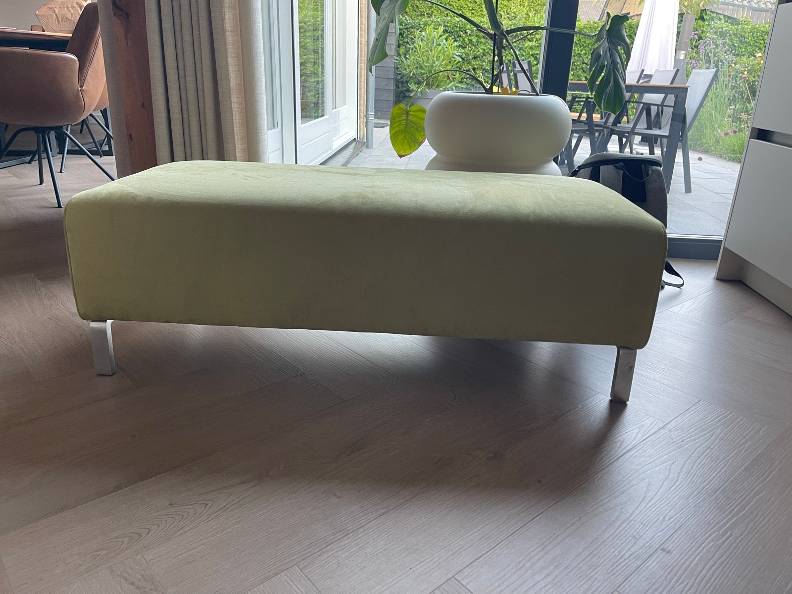 Zanotta voetenbank/poef - opnieuw bekleed met stof, Ophalen, Gebruikt, 50 tot 75 cm, 100 tot 125 cm