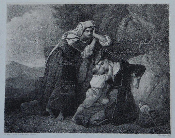 J. C. d'Arnaud Gerkens n. Kruseman litho "Kijk Moederliefde", Origineel, Ophalen, Portret en Figuren, Lithografie
