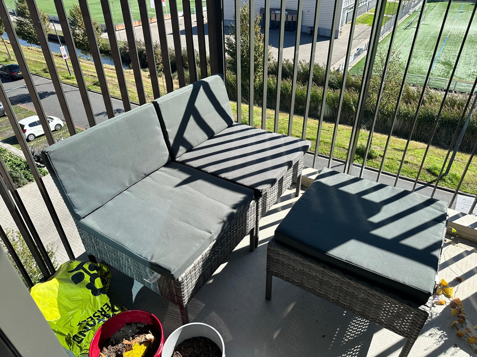 Loungeset 3-delig voor tuin of balkon, Tuin en Terras, Kunststof, Zo goed als nieuw, Loungeset, Hocker