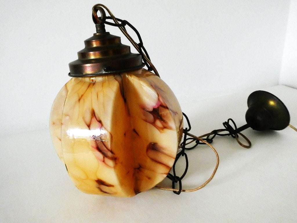 Unieke Art Deco opaline gemarmerde hanglamp ca. 1920 - 1930, Antiek en Kunst, Ophalen of Verzenden
