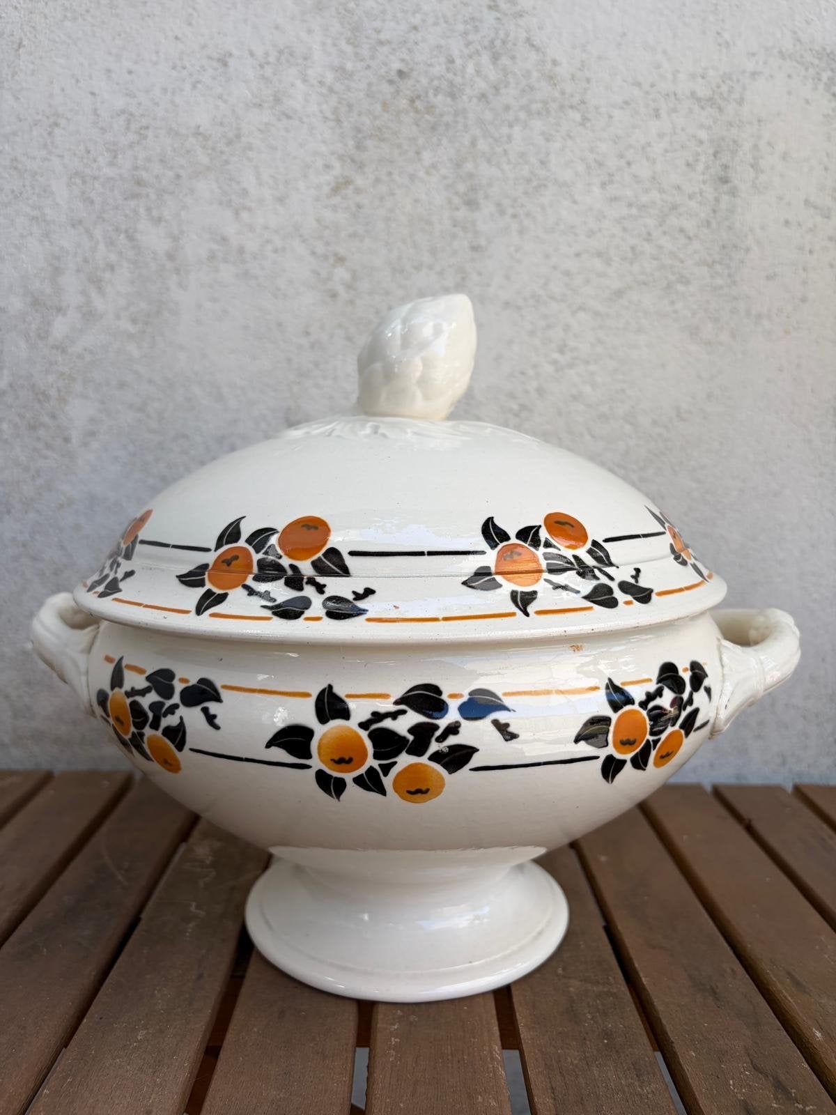 Antieke Franse soepterrine "Madeleine" met bloemmotief, Ophalen of Verzenden