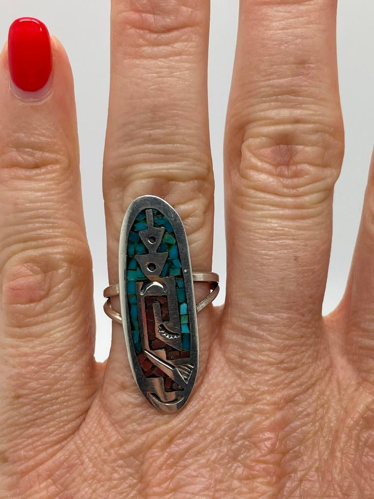 D851 Prachtige zilveren Navajo ring maat 18, 18 tot 19, Ophalen of Verzenden, X, Met edelsteen