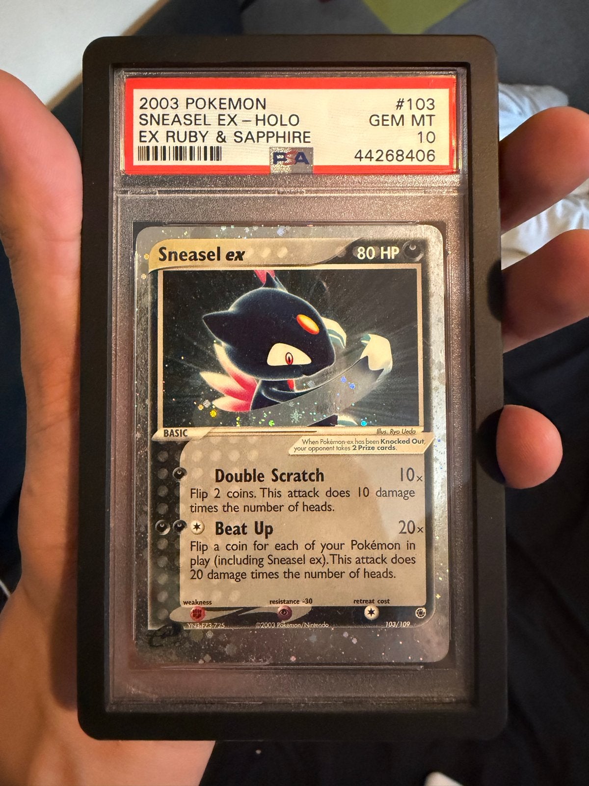 Sneasel ex Holo 2003 Pokemon EX Ruby & Sapphire PSA 10 GEM M, Ophalen, Nieuw, Losse kaart