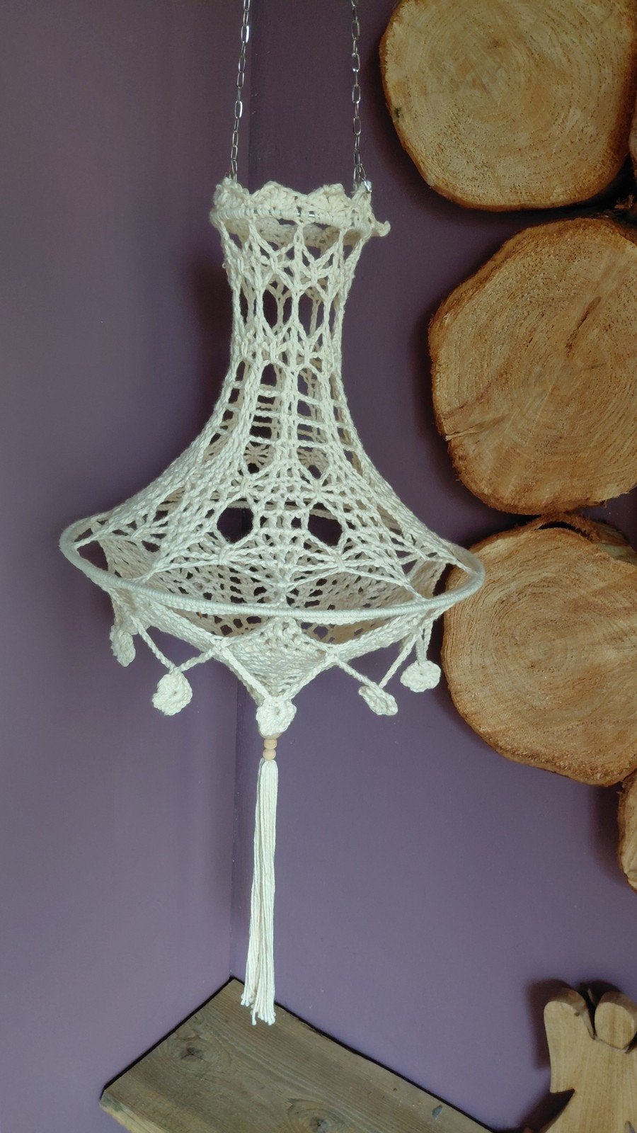Boho gehaakte kroonluchter van zachte katoen, Ophalen of Verzenden, Nieuw, Textiel, Boho, Bohemian, Handgemaakt