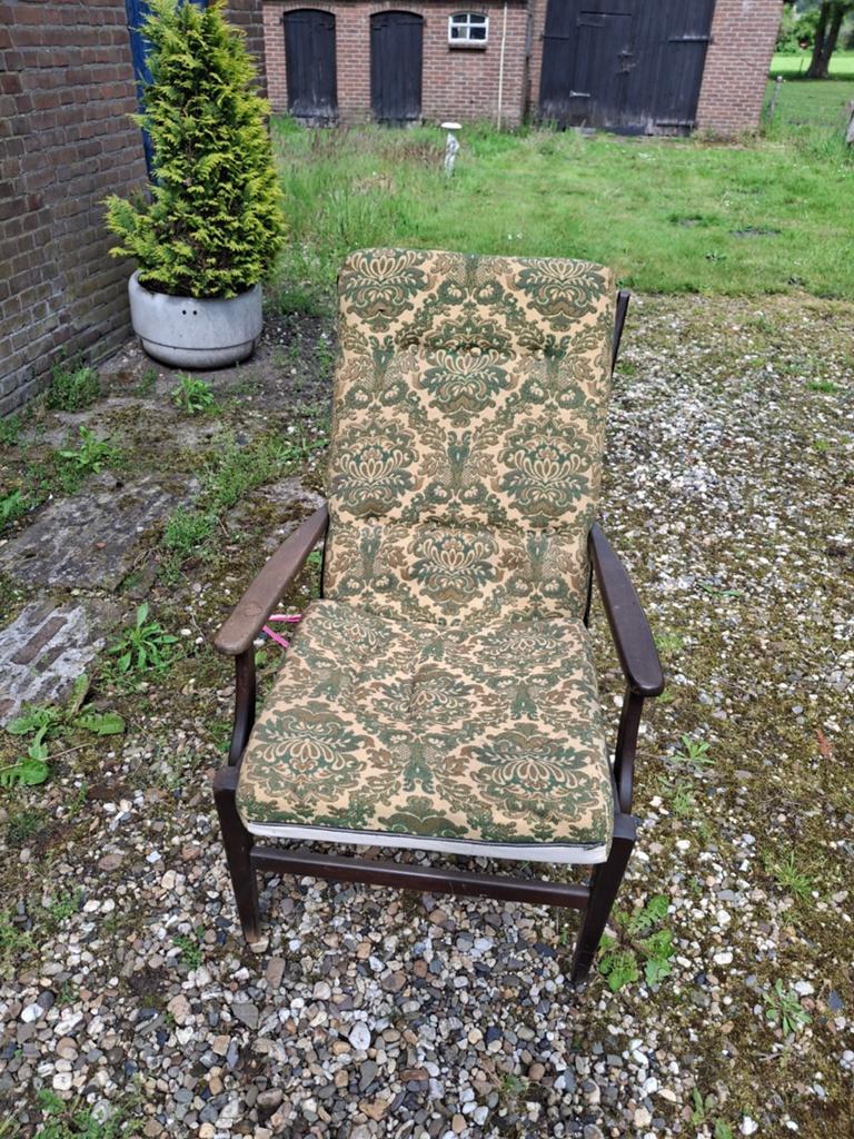 Vintage fauteuil met groen/beige patroon - Zoldervondst, Ophalen