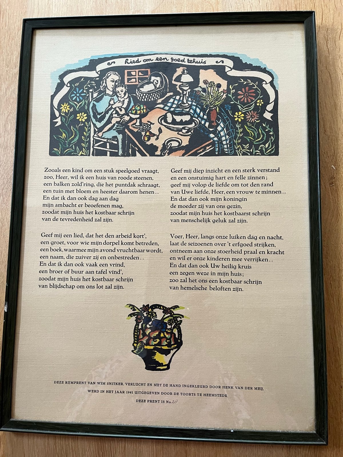 Unieke Rijmprent 'Lied om een goed tehuis' uit 1941, Ophalen, 50 – 75, Minder dan 50 cm, Gebruikt