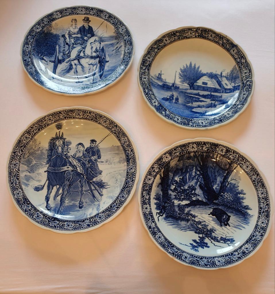 Set van 4 Antieke Delfts Blauwe Wandborden - Royal Sphinx, Ophalen