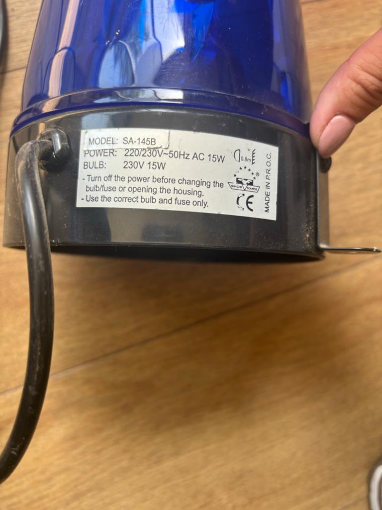 Blauwe zwaailamp SA-145B, 220/230V, 15W, Ophalen of Verzenden, Gebruikt