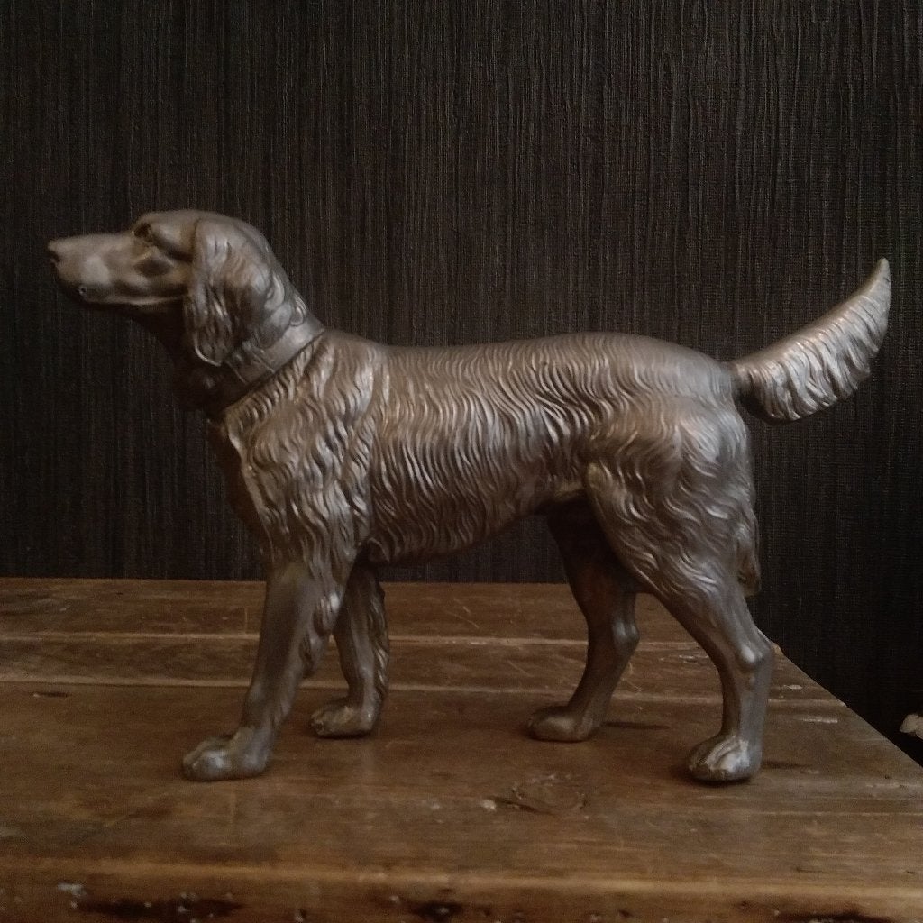 Unieke grote vintage tinnen beeld Ierse setter, Verzenden