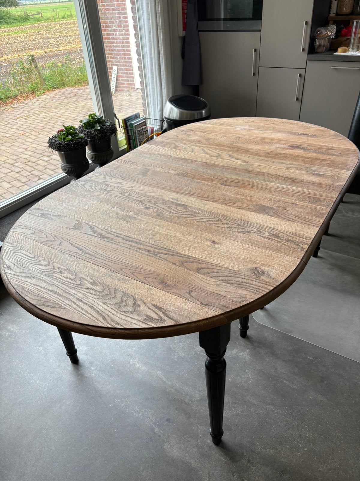 Eiken franse hangoor tafel ( uitschuifbaar), Gebruikt, 100 tot 150 cm, Eikenhout, 200 cm of meer