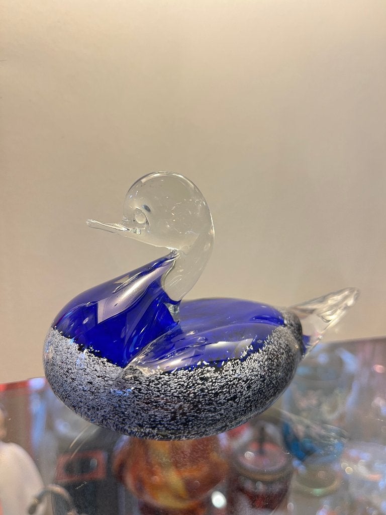 Glazen beeldje: eend, blauw, zilver, Antiek en Kunst, Ophalen of Verzenden
