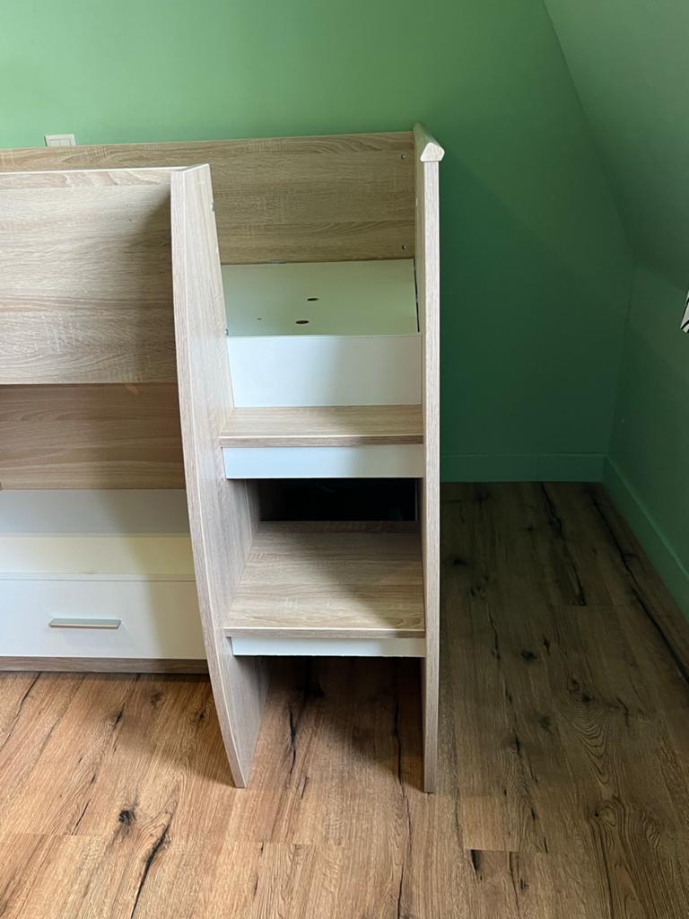 Halfhoogslaper met lades en uitschuifbaar bureau, Ophalen, Gebruikt, 90 cm, Eenpersoons