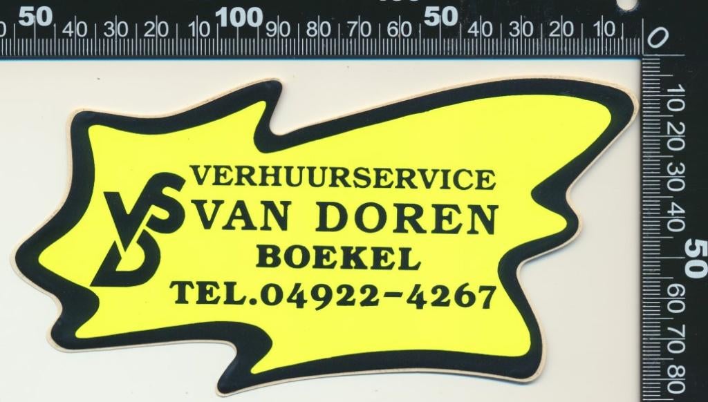 Sticker: Verhuurservice Van Doren - Boekel (1), Verzamelen, Stickers, Ophalen of Verzenden, Zo goed als nieuw, Bedrijf of Vereniging