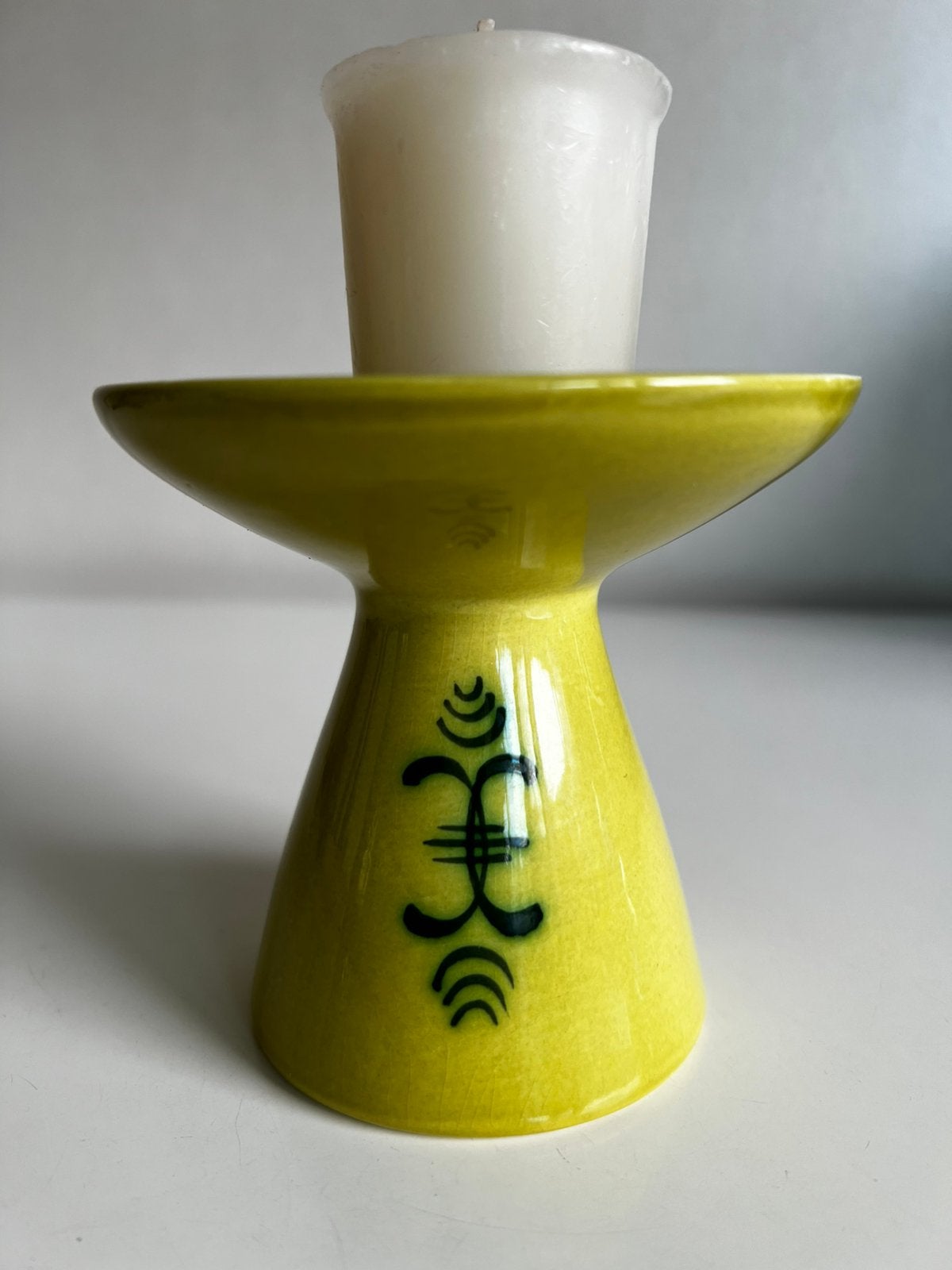 Vintage Flora Gouda Keramiek Kandelaar Citroengeel Groen 70s, Ophalen of Verzenden