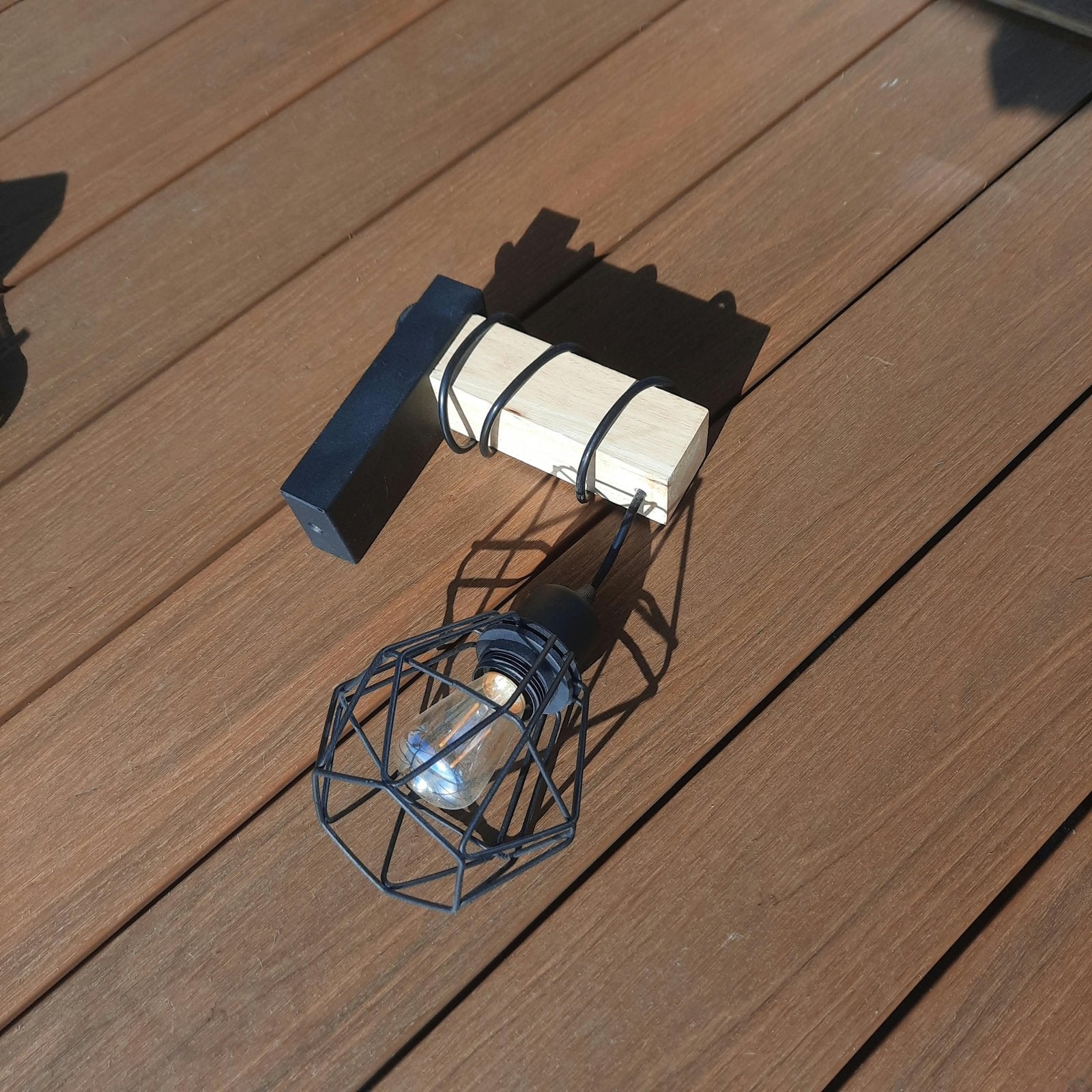 Industriële Wandlamp met Houten Accent en Draadkooi, Metaal, Overige merken, Zwart, Industrieel