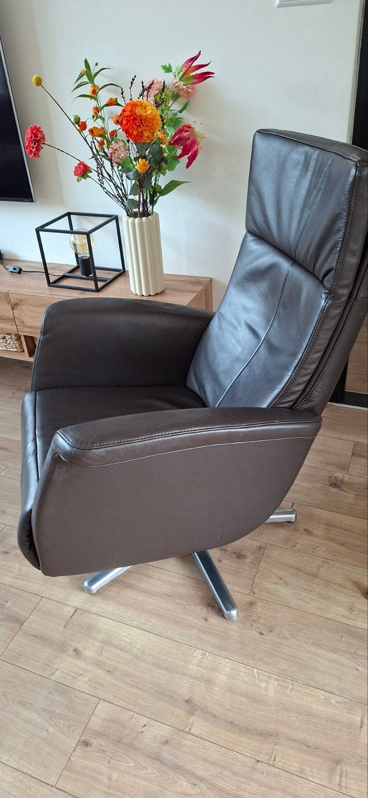 Lederen Relaxfauteuil - Bruin, Huis en Inrichting, Fauteuils, Ophalen, Gebruikt, Modern, Comfort, 75 tot 100 cm