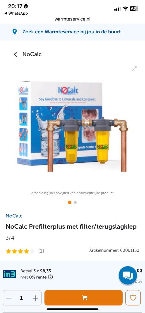 NoCalc Prefilterplus Waterfilter 3/4 – Nieuw in doos, Ophalen, Nieuw, Overige typen