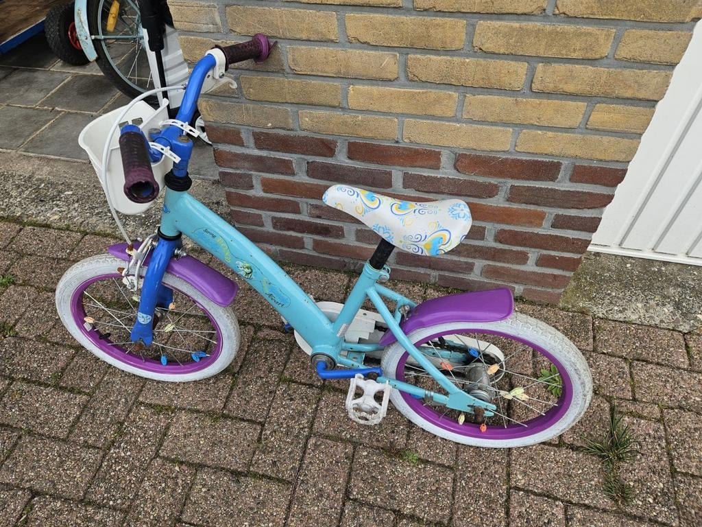 Frozen kinderfiets 16 inch - Blauw/Paars, Fietsen en Brommers, Fietsen | Kinderfietsjes, Ophalen, Gebruikt, 16 tot 20 inch, Frozen