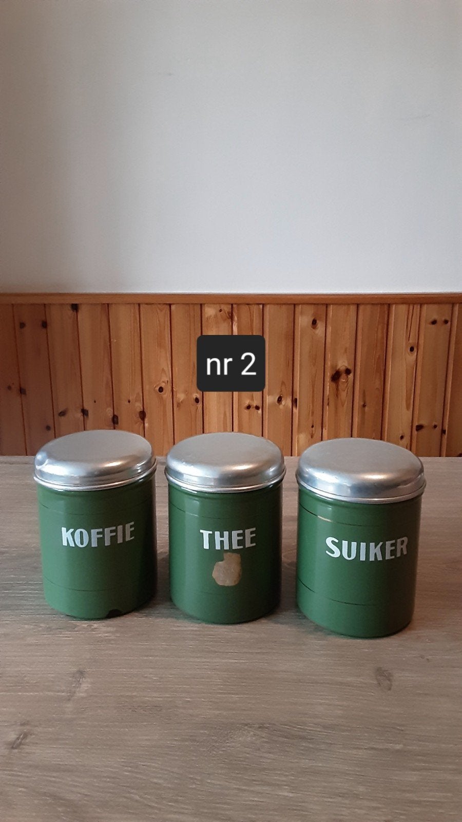 EMAILLE RESEDA GROENE BUSSENSET MET GOUDEN BIES, Ophalen of Verzenden