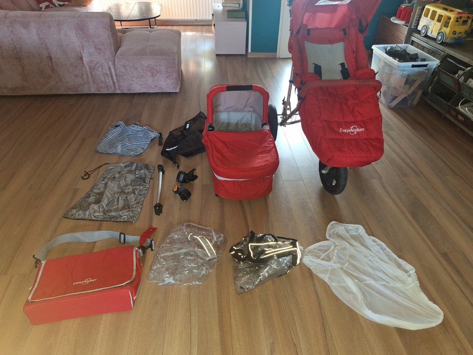 Easywalker Sky kinderwagen met reiswieg en accessoires, Gebruikt, Verstelbare duwstang, Ophalen, Kinderwagen