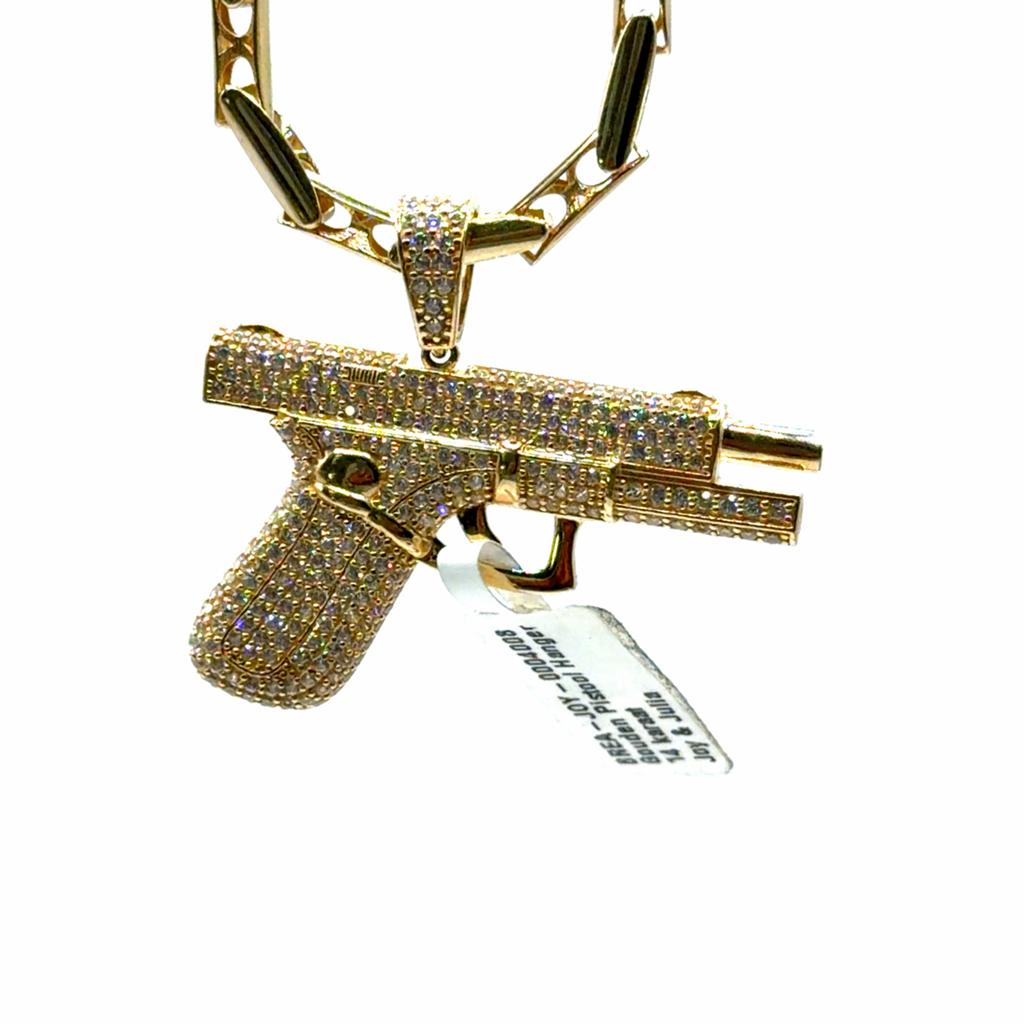 Gouden Pistool Hanger met Diamanten - 14 Karaat, Overige voorstellingen, Www.bredajuwelier.nl, Nieuw, Ophalen of Verzenden