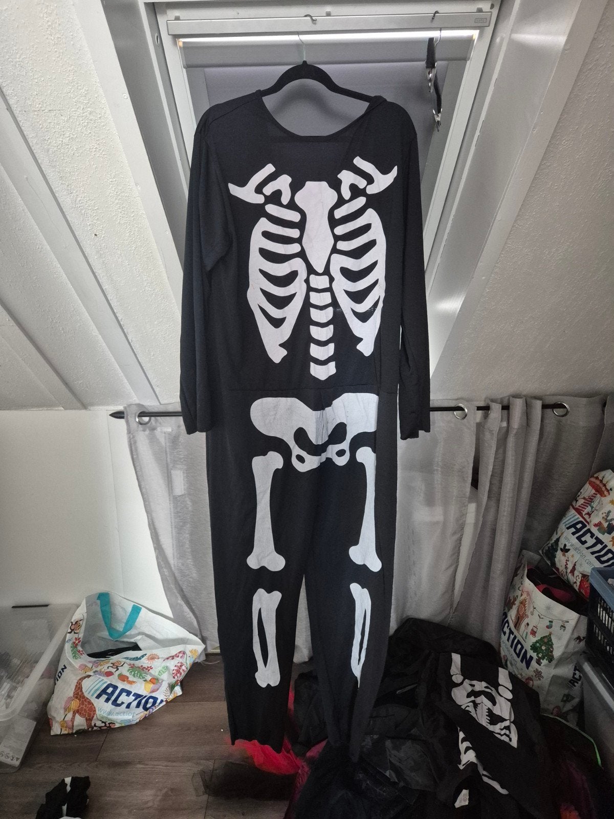 Skelet pak l xl heren  halloween, Kleding | Heren, Ophalen of Verzenden, Zo goed als nieuw, Maat 56/58 (XL), Halloween