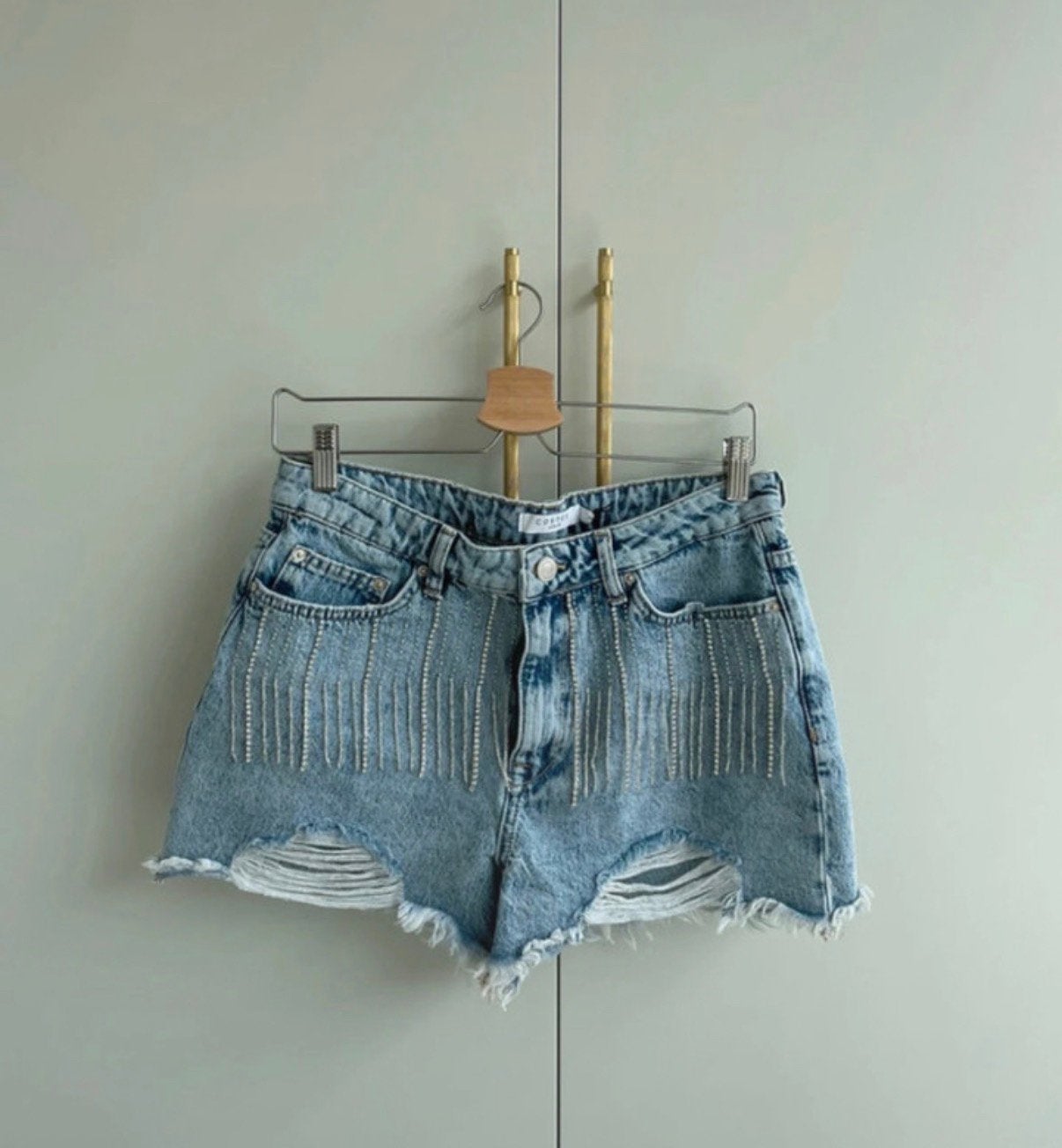 Costes fringe short - spijkerbroekje maat L, Ophalen of Verzenden, Zo goed als nieuw, Blauw, W33 - W36 (confectie 42/44)