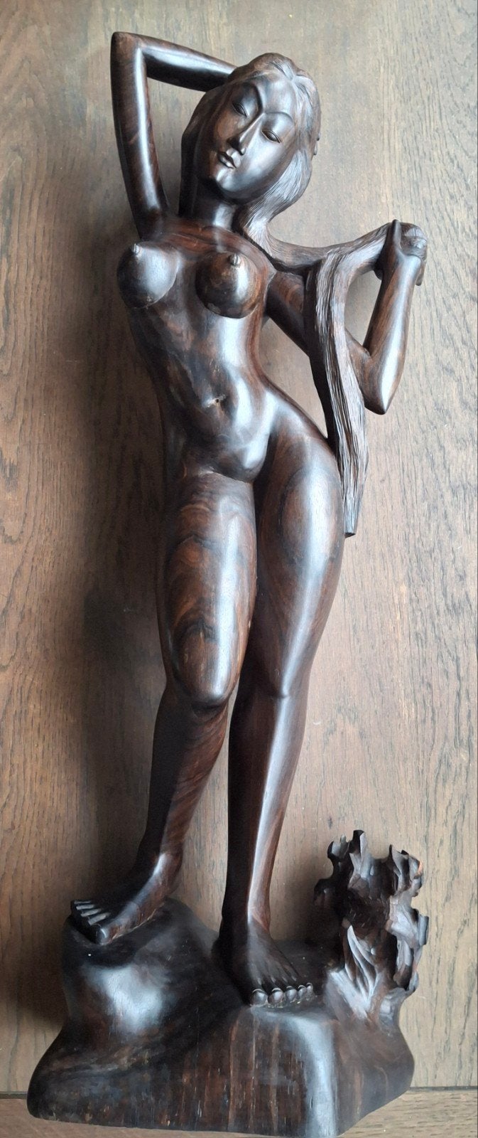 Groot Balinees Coromandelhoutsnijwerk Naakte Vrouw Art Deco, Antiek en Kunst, Ophalen, Houtsnijwerk, Art deco, 50 - 100 cm