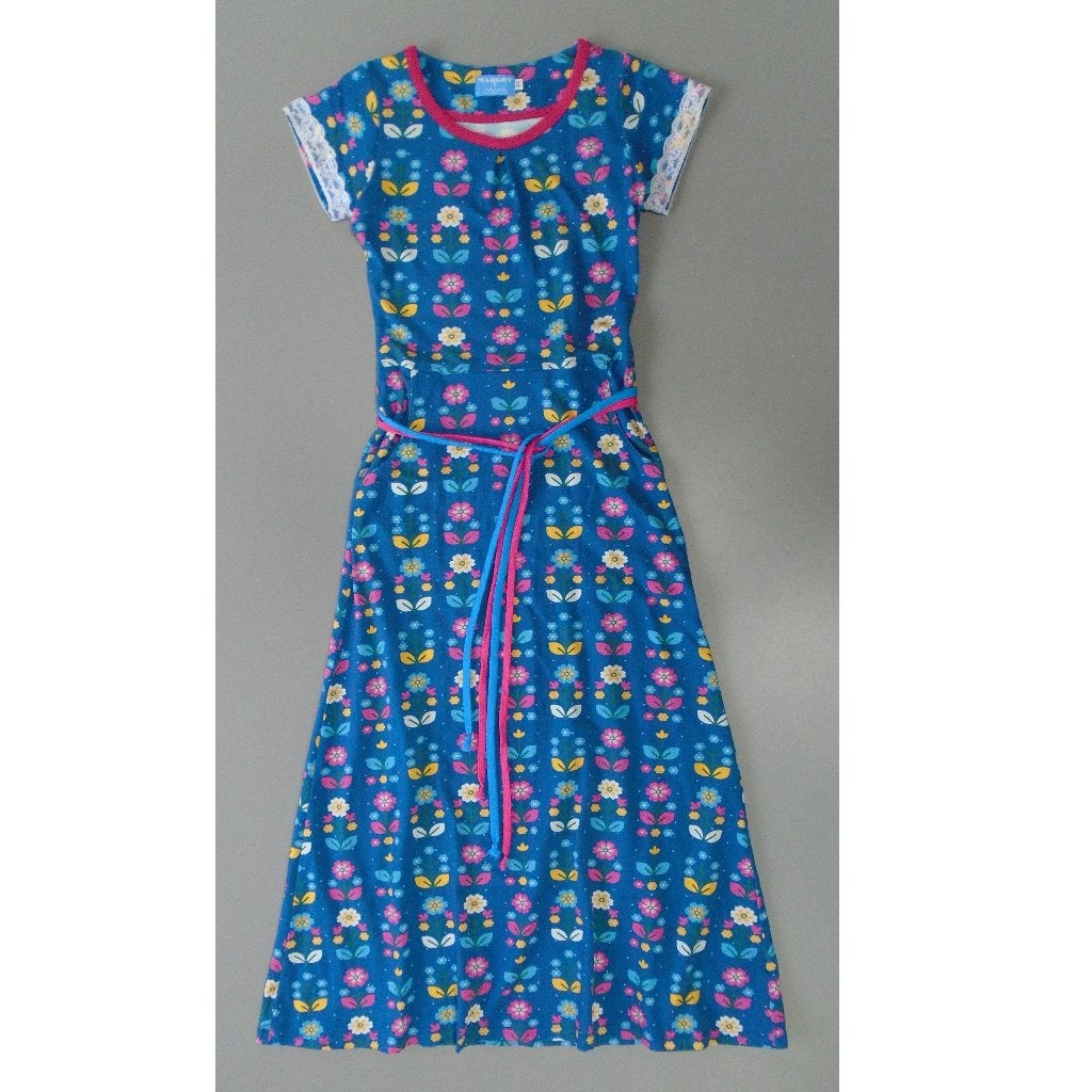 Margot MWM XS/34 blauw maxijurk, Margot, Zo goed als nieuw, Maat 34 (XS) of kleiner, Onder de knie