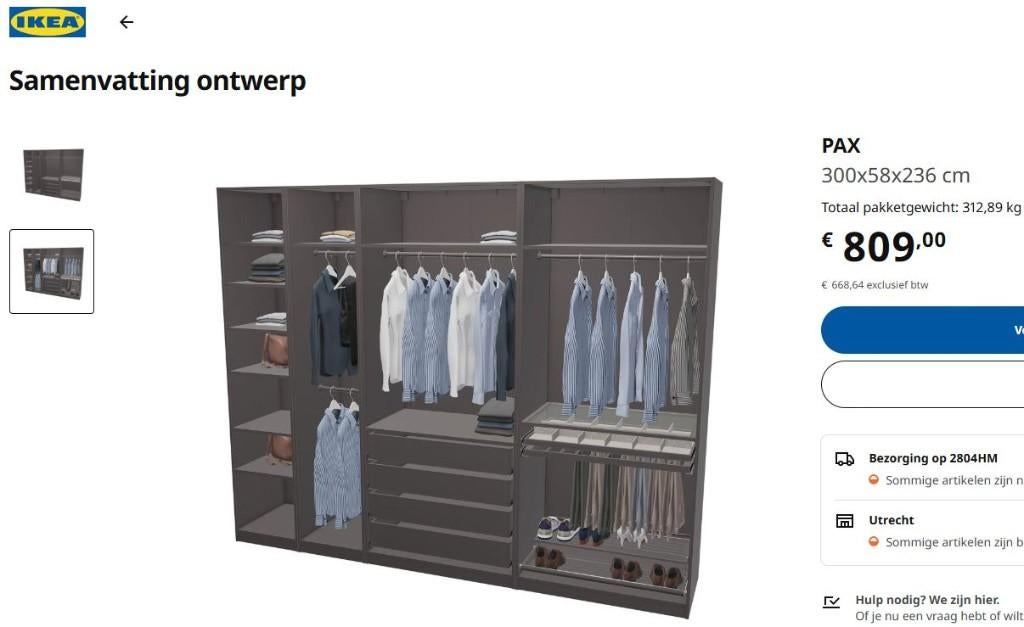 IKEA PAX Kledingkast 300x58x236 - €499 – Bezorgen & Montage, IKEA PAX, Gebruikt, Eikenhout, 200 cm of meer