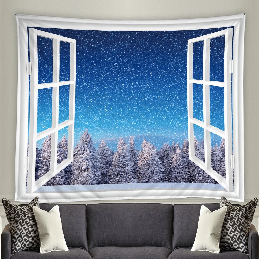 Winter Wandkleed 2 / Wand Kleed Sneeuw Raam Bomen Lucht, Verzenden, Nieuw, Wandkleed