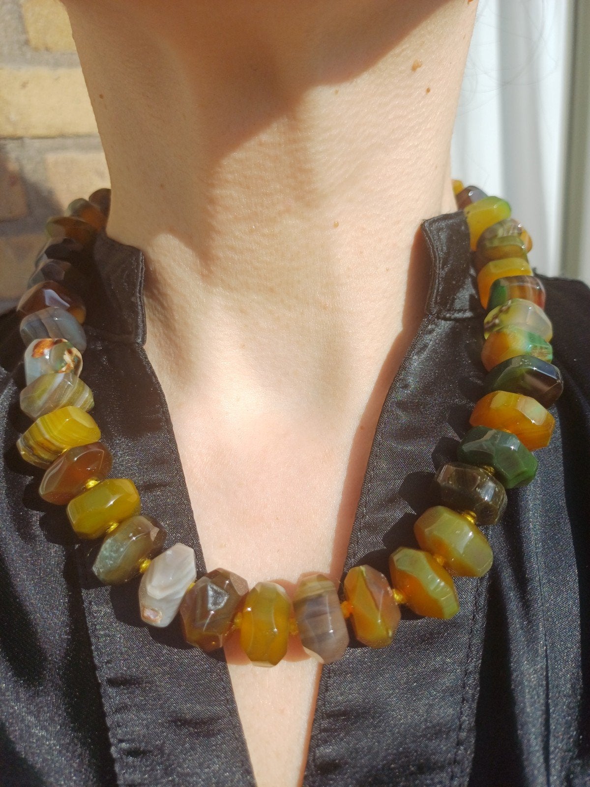 Vanoli ketting / collier geslepen geel groen bruin agaat, Daiva1973@hotmail.com, Vanoli, Overige kleuren, Amsterdam