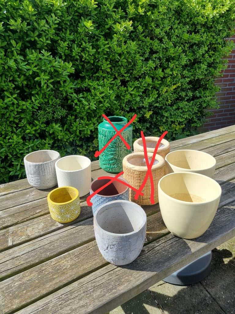 6 bloempotten, Tuin en Terras, Bloempotten, Ophalen, Overige materialen, Rond, Zo goed als nieuw